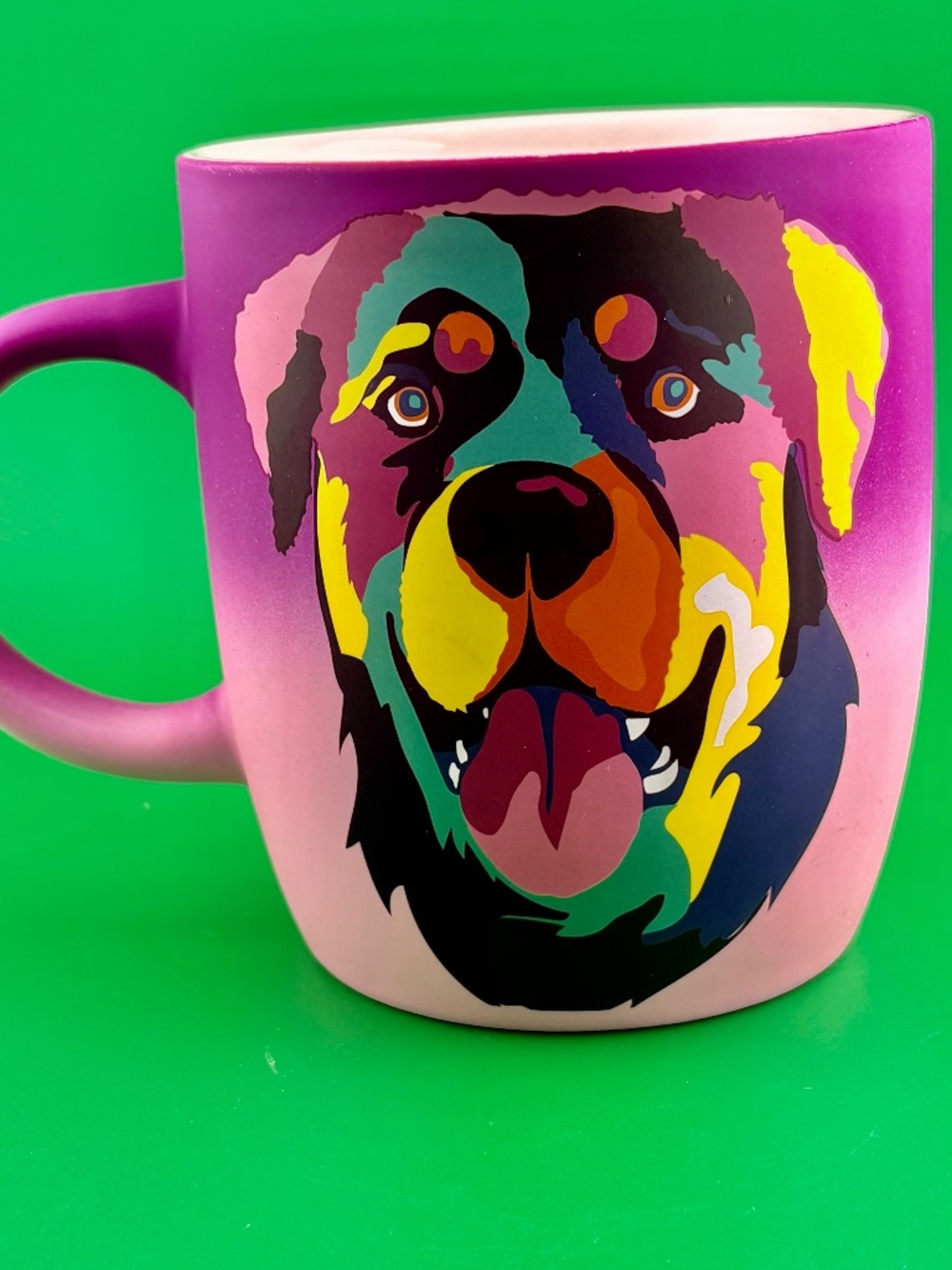 Desirable Sip Soft Touch Rainbow Pop-Art Rottweiler Purple Matte Stoneware Mug